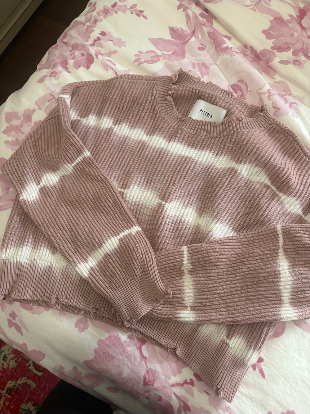 pistola Mauve Pink Tie-Dye Ribbed Crew Sweater